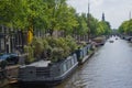 Dutch canal scene in Amsterdam in the Netherlands Royalty Free Stock Photo