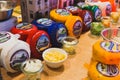 Dutch cheese on display in the store Royalty Free Stock Photo