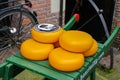 Dutch cheese on traditional wooden barrow in Amsterdam Royalty Free Stock Photo