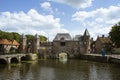 Dutch city during summer, Medieval town wall Koppelpoort and the Eem river in Amersfoort, Netherlands Royalty Free Stock Photo