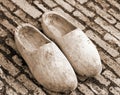 Dutch clogs made in wood with sepia toned effect Royalty Free Stock Photo