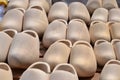 Dutch clogs in production, shoes made of wood Royalty Free Stock Photo