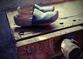 Dutch clogs on the Workbench Royalty Free Stock Photo