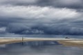 Dutch clouds with fishing boat Royalty Free Stock Photo