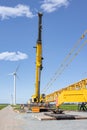 Dutch construction site new wind turbine farm with big crane Royalty Free Stock Photo