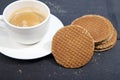 Dutch cookie stroopwafels with cup of coffee