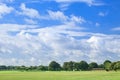 Dutch countryside with green trees, blue sky and dramatic shaped clouds Royalty Free Stock Photo