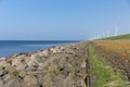 Dutch along the sea with wind turbines Royalty Free Stock Photo