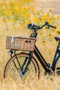 Dutch electric black cargo bicycle with basket