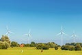 Dutch farmland with four windmills in Gelderland near Arnhem Royalty Free Stock Photo