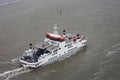 Dutch ferry boat at Wadden Sea navigating beween sandbanks Royalty Free Stock Photo