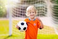 Dutch football fan kids. Go Holland Royalty Free Stock Photo