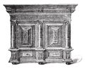 Dutch furniture carved wooden seventeenth century MusÃÂ©e de Cluny, vintage engraving