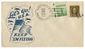 Dutch Harbor, Alaska, the USA - 27 Dec 1941: US historical envelope: cover with patriotic cachet Let`s go U.S.A. Keep `em flying a Royalty Free Stock Photo