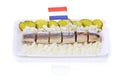 Dutch herring `haring` with onions and pickles Royalty Free Stock Photo