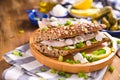 Dutch herring. Toast with Dutch herring, onions, pickles.