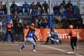 Dutch hitter trying to get a player over the plate to score a run.