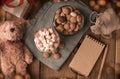 Dutch holiday Sinterklaas. kruidnoten cookies sweets, cocoa with marshmallows, gift and a letter for Saint Nicholas. Royalty Free Stock Photo