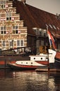 Dutch house at canal historic leiden netherlands Royalty Free Stock Photo