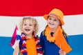 Dutch kids. Children with flag of Netherlands. Holland fans