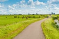Dutch landscape with bicyclists Royalty Free Stock Photo