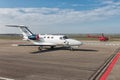 Dutch Lelystad Airport with Cessna jetliner and small helicopter