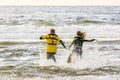 Dutch lifeguards conducting surf life saving traing at the beach Royalty Free Stock Photo