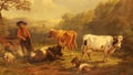 Dutch master painting cows antique