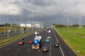 Dutch motorway A1 near Amsterdam with fourteen driving lanes