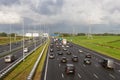 Dutch motorway A1 near Amsterdam with fourteen driving lanes