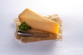 Dutch old Amsterdam cheese, made from cow milk on white backgr Royalty Free Stock Photo
