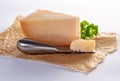 Dutch old Amsterdam cheese, made from goat milk on white backg Royalty Free Stock Photo