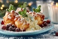 Dutch oliebollen with powdered sugar New Years donuts Royalty Free Stock Photo