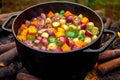 dutch oven filled with colorful stew ingredients