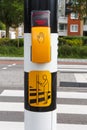 Dutch pedestrian light with button and text to wait for green l