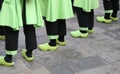 Dutch people with green clogs and black trousers Royalty Free Stock Photo