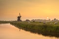 Dutch Polder Landscape during Orange Sunset Royalty Free Stock Photo