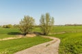 Dutch polder landscape in spring with gate to meadows in floodplains Royalty Free Stock Photo