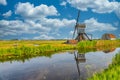 Dutch polder landscape with watermill the Blauwe Wip Royalty Free Stock Photo