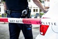 Dutch Policeman on a crime scene investigation schoolyard Royalty Free Stock Photo