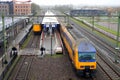 Dutch Railway double deck train entering Steenwijk railway station