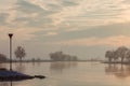 The Dutch river IJssel during sunset in winter Royalty Free Stock Photo