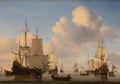 Dutch ships in a calm sea, 1665 painting by Willem van de Velde the Younger Royalty Free Stock Photo