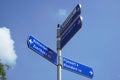 Dutch sign in the city that shows the way to Rotterdam Zierikzee Fijnaart and Klundert.