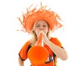 Dutch soccer supporter with orange vuvuzela