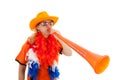 Dutch soccer supprter with plastic vuvuzela Royalty Free Stock Photo