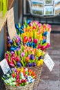 Wooden tulips for sale on an Amsterdam market Royalty Free Stock Photo