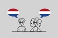 dutch speakers, cartoon boy and girl with speech bubbles in Netherlands flag colors, learning dutch language vector Royalty Free Stock Photo