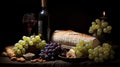 Dutch still life painting with wine and fresh fruits for sale on stock photo platform Royalty Free Stock Photo