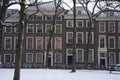 Dutch street view with snow in the hague city